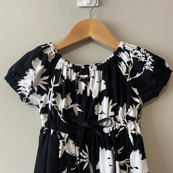 Handmade Children's Upcycled Rayon Black White Pattern Back Tie Bow Dress - Picture 5 of 14